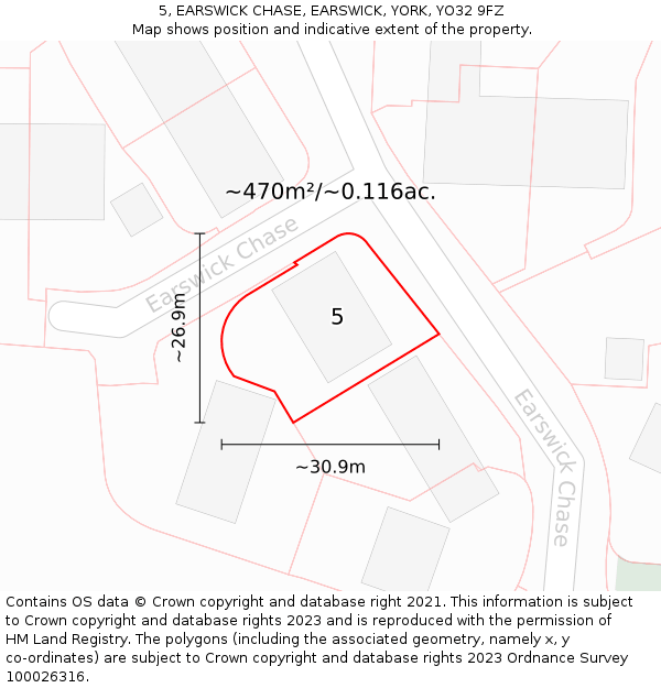 5, EARSWICK CHASE, EARSWICK, YORK, YO32 9FZ: Plot and title map