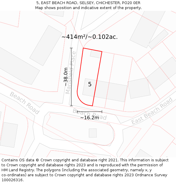 5, EAST BEACH ROAD, SELSEY, CHICHESTER, PO20 0ER: Plot and title map