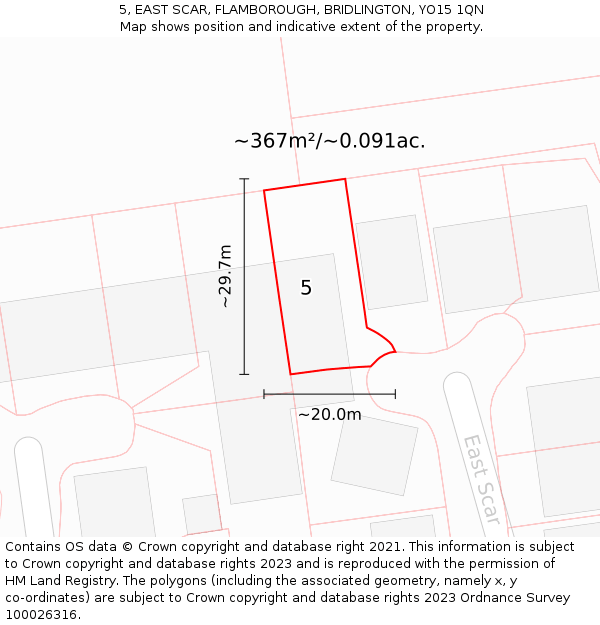 5, EAST SCAR, FLAMBOROUGH, BRIDLINGTON, YO15 1QN: Plot and title map