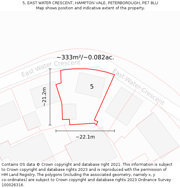 5, EAST WATER CRESCENT, HAMPTON VALE, PETERBOROUGH, PE7 8LU: Plot and title map