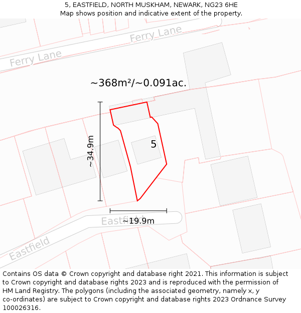 5, EASTFIELD, NORTH MUSKHAM, NEWARK, NG23 6HE: Plot and title map
