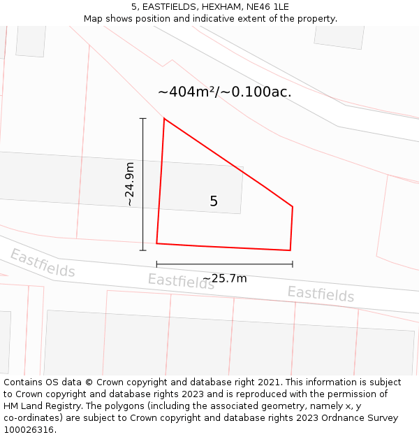 5, EASTFIELDS, HEXHAM, NE46 1LE: Plot and title map