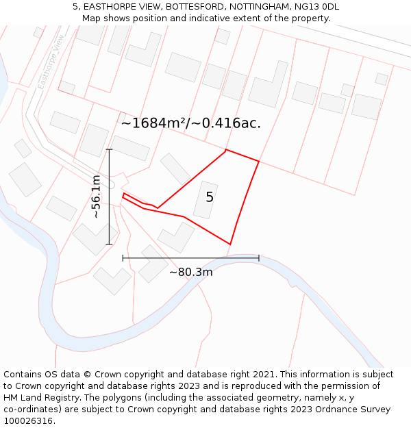 5, EASTHORPE VIEW, BOTTESFORD, NOTTINGHAM, NG13 0DL: Plot and title map