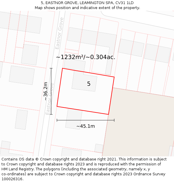 5, EASTNOR GROVE, LEAMINGTON SPA, CV31 1LD: Plot and title map