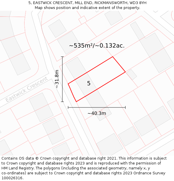5, EASTWICK CRESCENT, MILL END, RICKMANSWORTH, WD3 8YH: Plot and title map