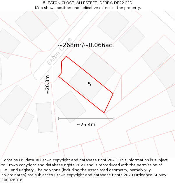 5, EATON CLOSE, ALLESTREE, DERBY, DE22 2FD: Plot and title map