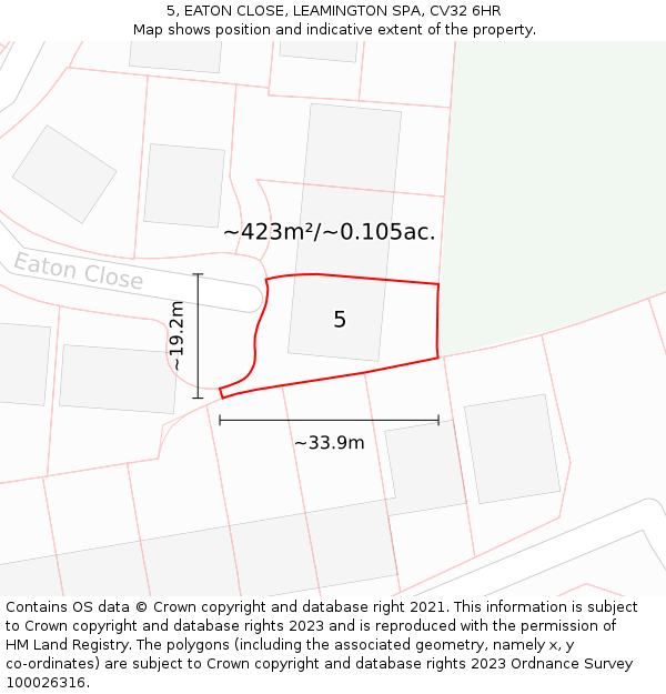 5, EATON CLOSE, LEAMINGTON SPA, CV32 6HR: Plot and title map