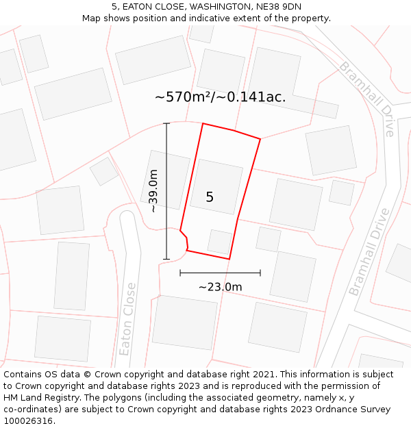 5, EATON CLOSE, WASHINGTON, NE38 9DN: Plot and title map