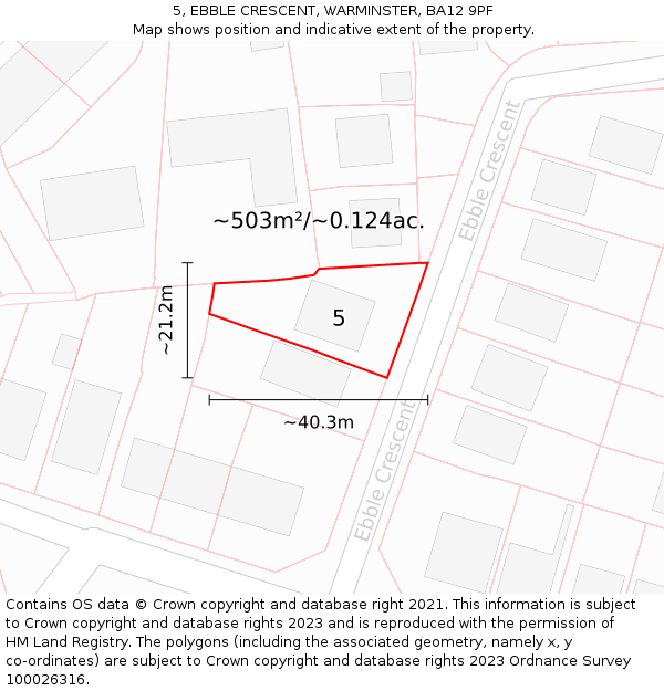 5, EBBLE CRESCENT, WARMINSTER, BA12 9PF: Plot and title map