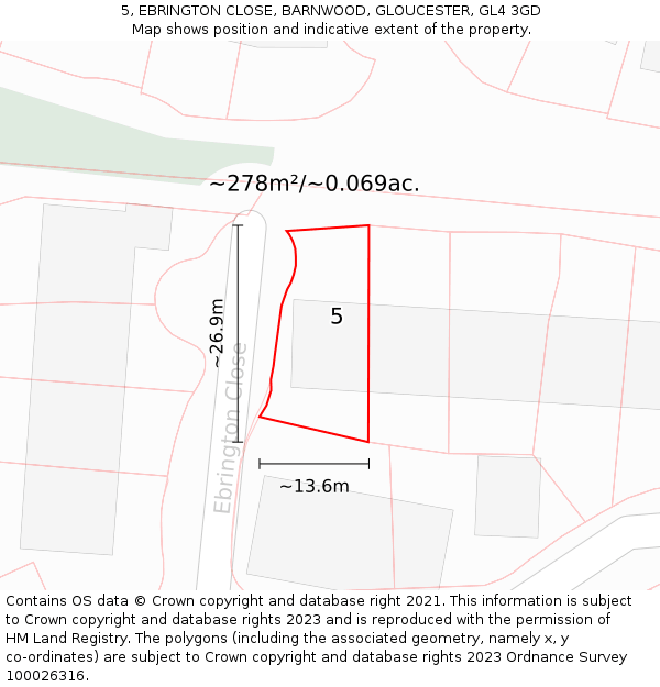 5, EBRINGTON CLOSE, BARNWOOD, GLOUCESTER, GL4 3GD: Plot and title map