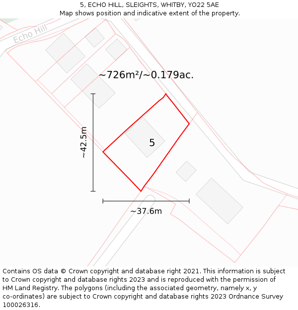 5, ECHO HILL, SLEIGHTS, WHITBY, YO22 5AE: Plot and title map