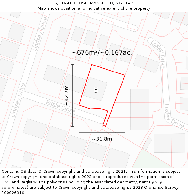 5, EDALE CLOSE, MANSFIELD, NG18 4JY: Plot and title map