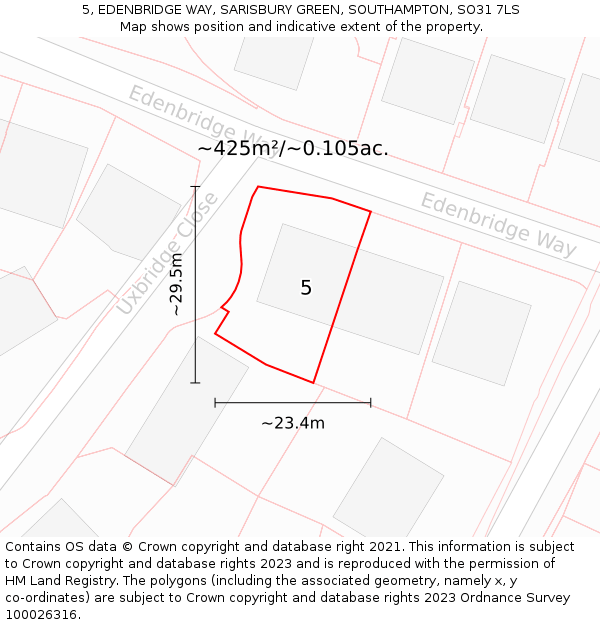 5, EDENBRIDGE WAY, SARISBURY GREEN, SOUTHAMPTON, SO31 7LS: Plot and title map