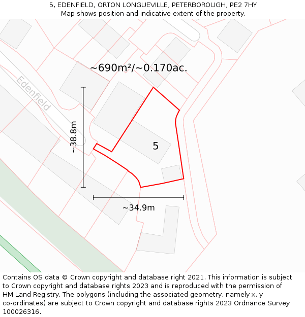 5, EDENFIELD, ORTON LONGUEVILLE, PETERBOROUGH, PE2 7HY: Plot and title map