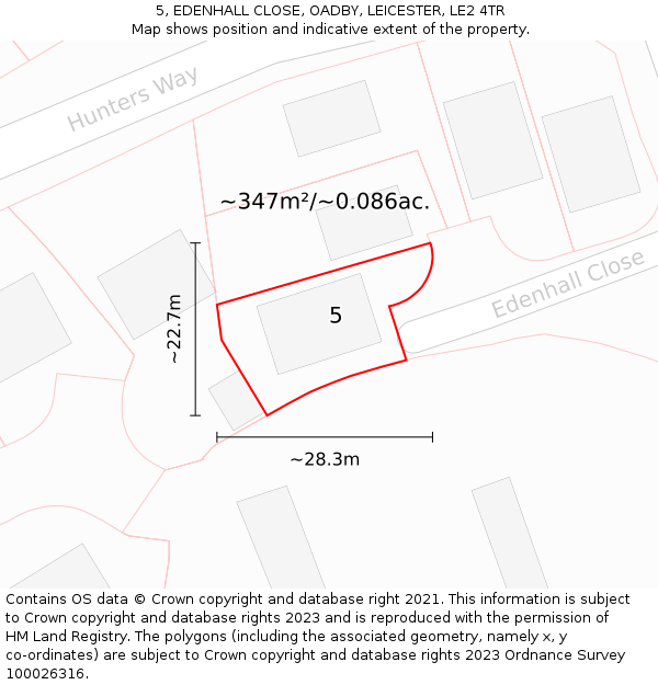 5, EDENHALL CLOSE, OADBY, LEICESTER, LE2 4TR: Plot and title map