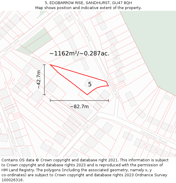 5, EDGBARROW RISE, SANDHURST, GU47 8QH: Plot and title map
