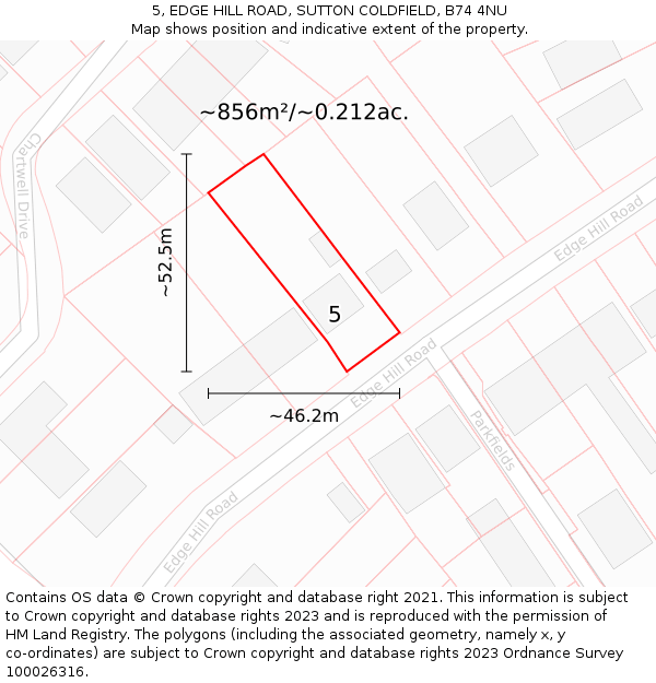 5, EDGE HILL ROAD, SUTTON COLDFIELD, B74 4NU: Plot and title map