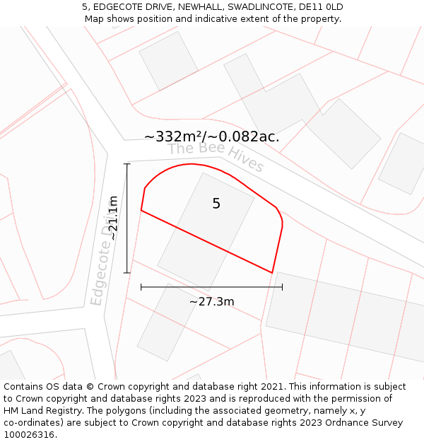 5, EDGECOTE DRIVE, NEWHALL, SWADLINCOTE, DE11 0LD: Plot and title map