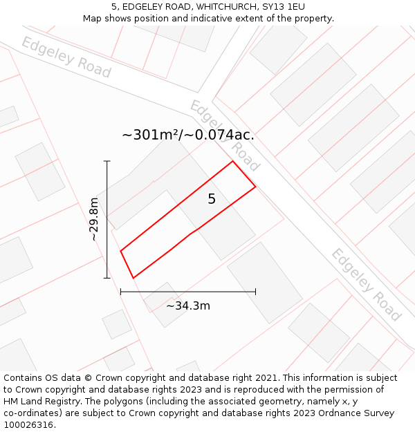 5, EDGELEY ROAD, WHITCHURCH, SY13 1EU: Plot and title map