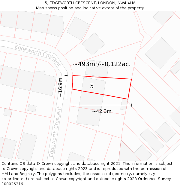 5, EDGEWORTH CRESCENT, LONDON, NW4 4HA: Plot and title map