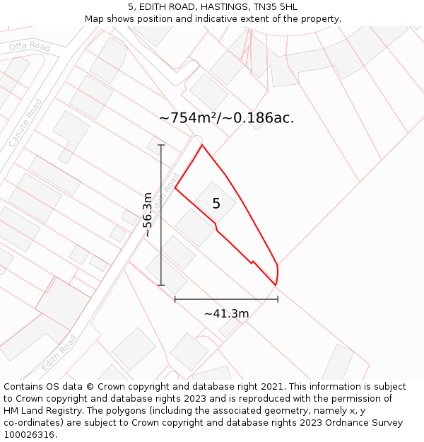 5, EDITH ROAD, HASTINGS, TN35 5HL: Plot and title map