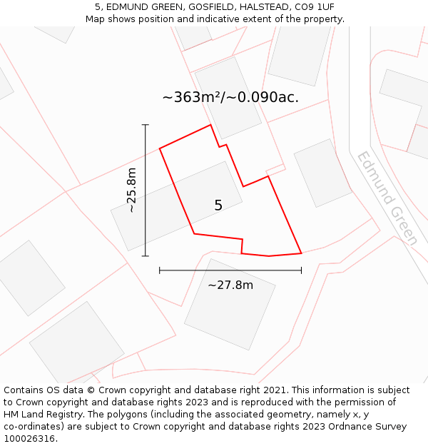 5, EDMUND GREEN, GOSFIELD, HALSTEAD, CO9 1UF: Plot and title map