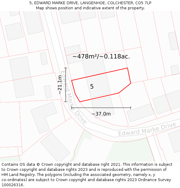 5, EDWARD MARKE DRIVE, LANGENHOE, COLCHESTER, CO5 7LP: Plot and title map