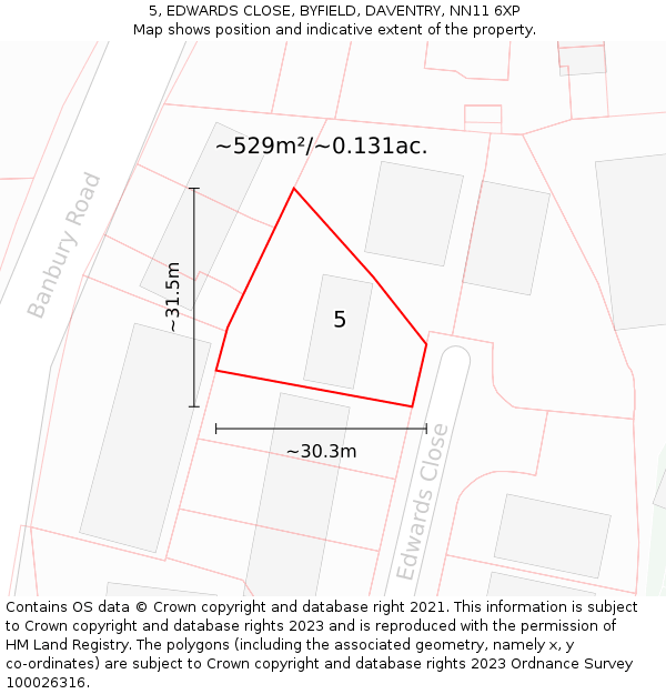 5, EDWARDS CLOSE, BYFIELD, DAVENTRY, NN11 6XP: Plot and title map