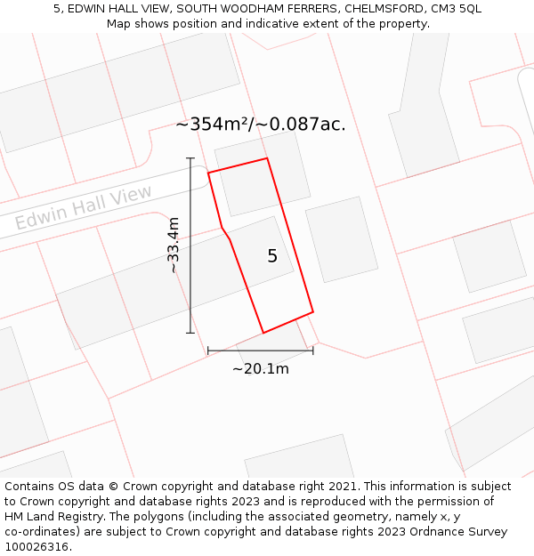 5, EDWIN HALL VIEW, SOUTH WOODHAM FERRERS, CHELMSFORD, CM3 5QL: Plot and title map