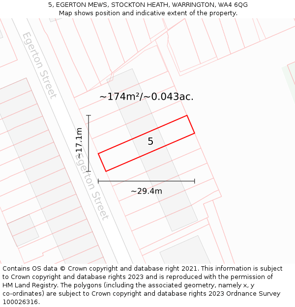 5, EGERTON MEWS, STOCKTON HEATH, WARRINGTON, WA4 6QG: Plot and title map