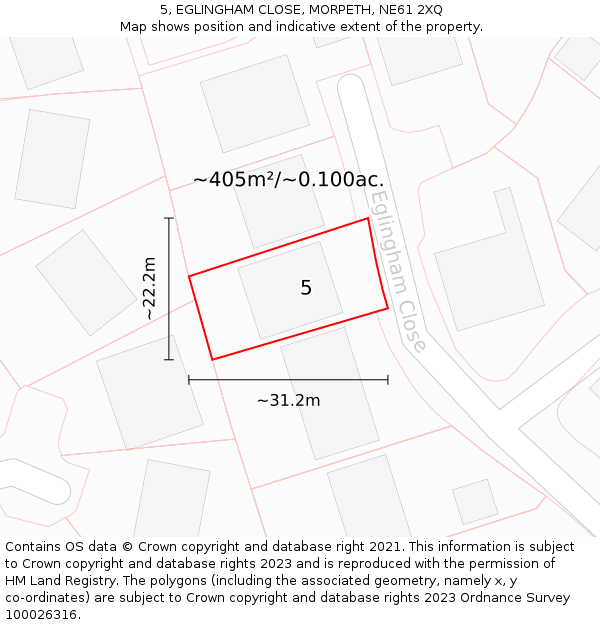 5, EGLINGHAM CLOSE, MORPETH, NE61 2XQ: Plot and title map