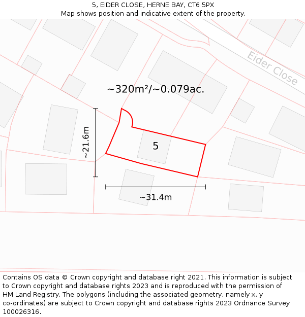 5, EIDER CLOSE, HERNE BAY, CT6 5PX: Plot and title map
