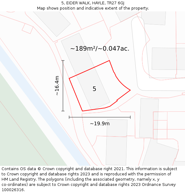5, EIDER WALK, HAYLE, TR27 6GJ: Plot and title map