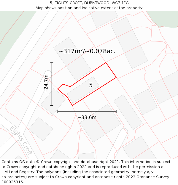 5, EIGHTS CROFT, BURNTWOOD, WS7 1FG: Plot and title map