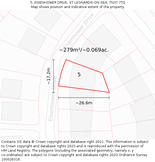 5, EISENHOWER DRIVE, ST LEONARDS-ON-SEA, TN37 7TQ: Plot and title map