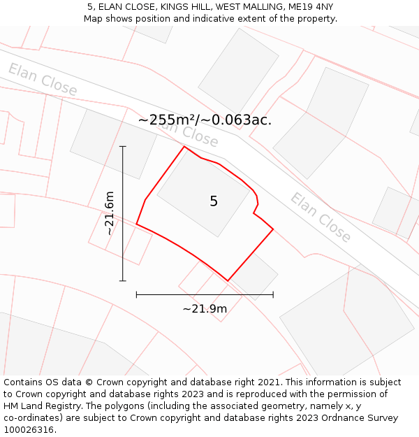 5, ELAN CLOSE, KINGS HILL, WEST MALLING, ME19 4NY: Plot and title map