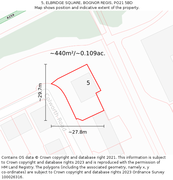 5, ELBRIDGE SQUARE, BOGNOR REGIS, PO21 5BD: Plot and title map