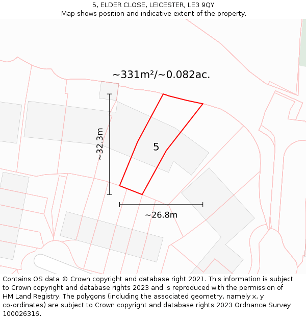 5, ELDER CLOSE, LEICESTER, LE3 9QY: Plot and title map
