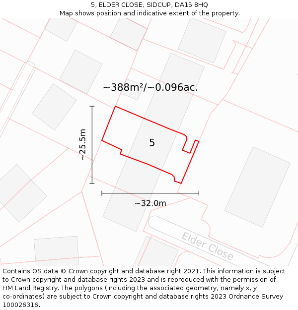 5, ELDER CLOSE, SIDCUP, DA15 8HQ: Plot and title map