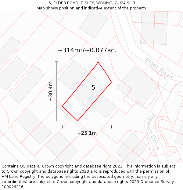 5, ELDER ROAD, BISLEY, WOKING, GU24 9HB: Plot and title map
