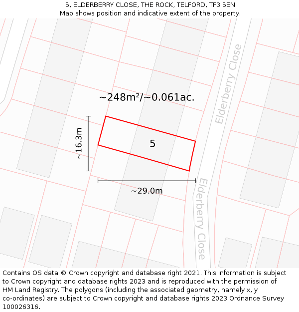 5, ELDERBERRY CLOSE, THE ROCK, TELFORD, TF3 5EN: Plot and title map
