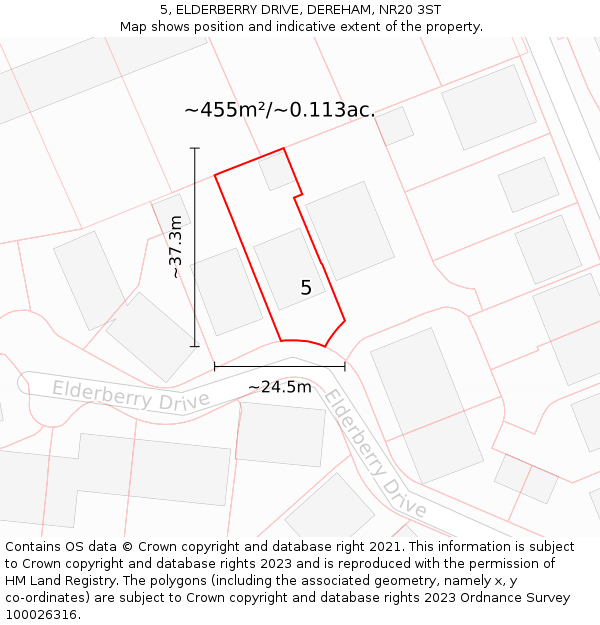5, ELDERBERRY DRIVE, DEREHAM, NR20 3ST: Plot and title map