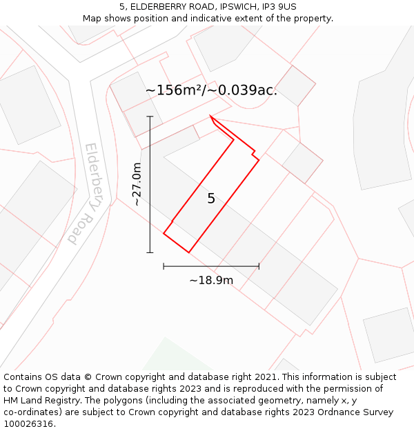 5, ELDERBERRY ROAD, IPSWICH, IP3 9US: Plot and title map