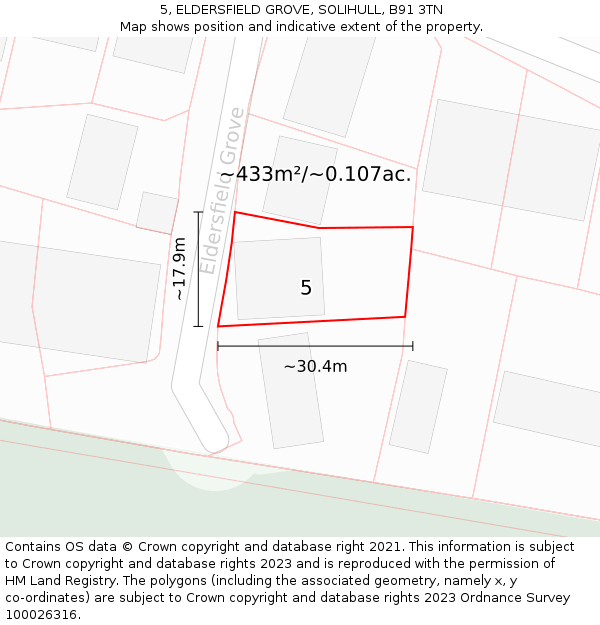 5, ELDERSFIELD GROVE, SOLIHULL, B91 3TN: Plot and title map