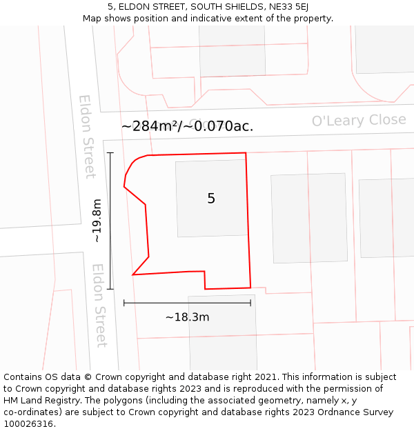 5, ELDON STREET, SOUTH SHIELDS, NE33 5EJ: Plot and title map