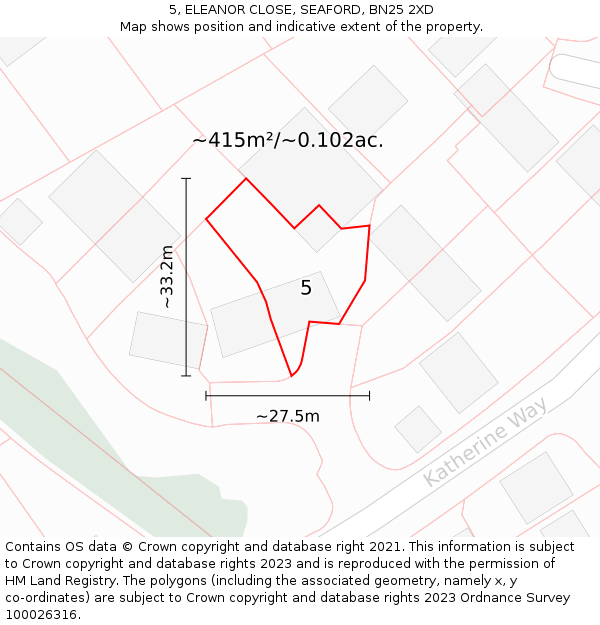 5, ELEANOR CLOSE, SEAFORD, BN25 2XD: Plot and title map