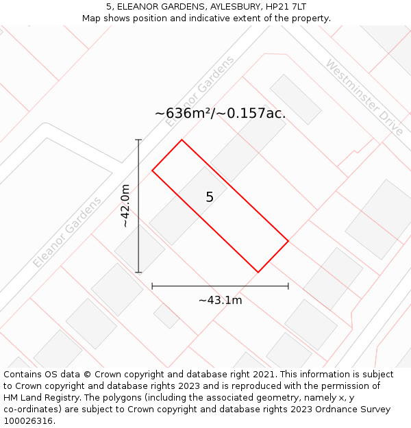 5, ELEANOR GARDENS, AYLESBURY, HP21 7LT: Plot and title map