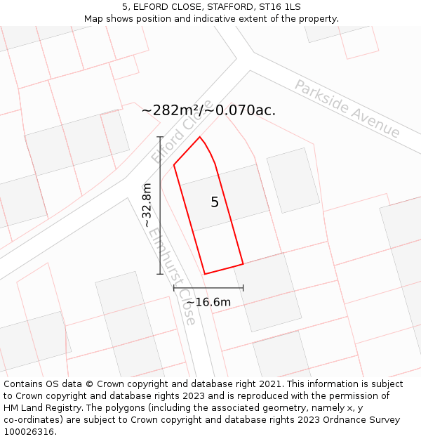 5, ELFORD CLOSE, STAFFORD, ST16 1LS: Plot and title map