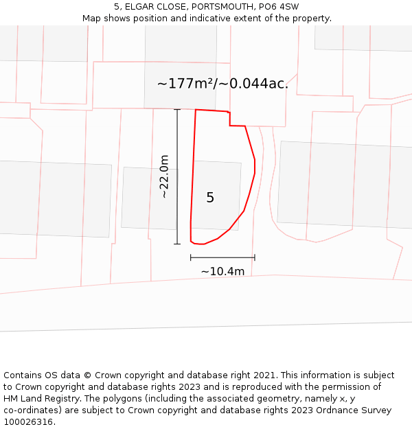 5, ELGAR CLOSE, PORTSMOUTH, PO6 4SW: Plot and title map