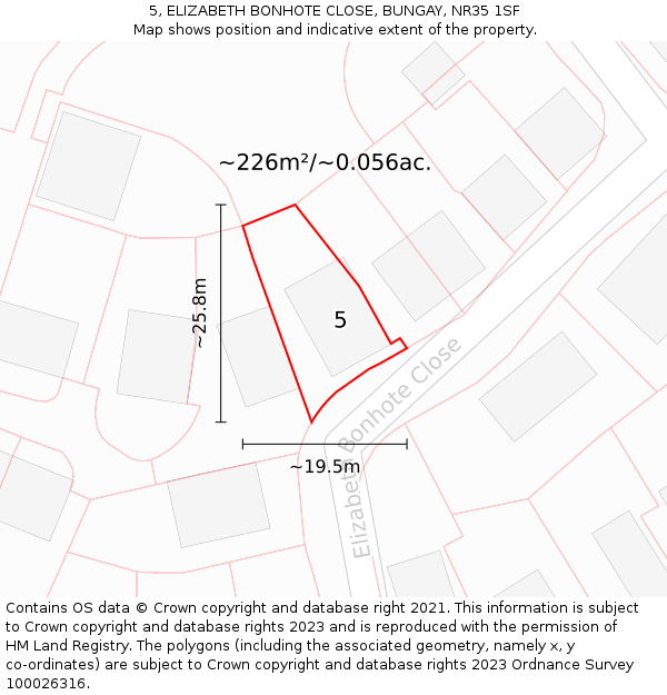 5, ELIZABETH BONHOTE CLOSE, BUNGAY, NR35 1SF: Plot and title map